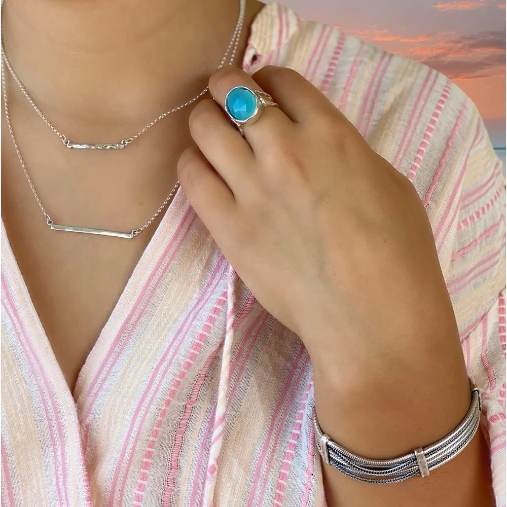 Grace & Heart G&H SKYE Ring Size 6 .925 Sterling Silver & Chalcedony Stone BLUE